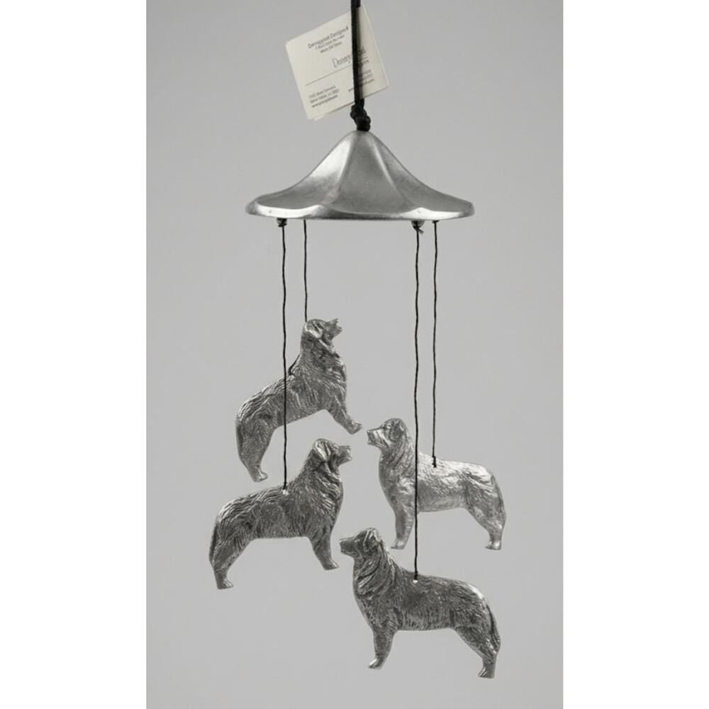 Vintage Dannyquest Designs Pewter Australian Shepherd Wind Chime Dog Breed Art